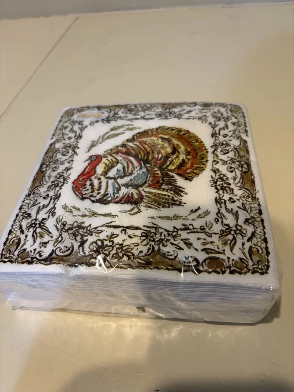 TURKEY-THEMED THANKSGIVING PAPER LUNCHEON NAPKINS New 40 Count 6-1/2 x 6-1/2